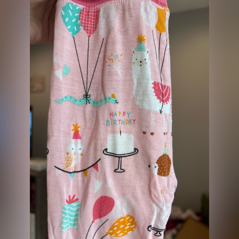 Little Sleepies Pink Party Animals Birthday Long Sleeve Pajama Set Size 12-18M - Picture 7 of 9